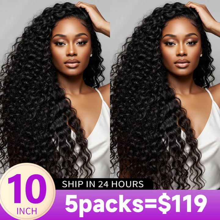 Flash Sale No Code: 5Packs Deep Wave Crochet Hair Natural Black Miracle Knots Feather Human Hair Extension-Rhiso Hair