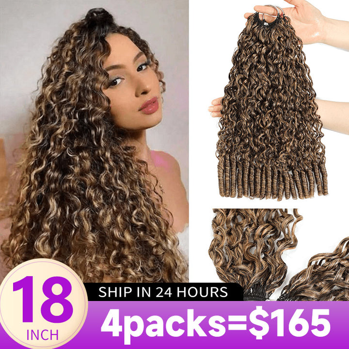 Flash Sale No Code: 4Packs P4/27 Ash Blonde Highlight Burmese Curly Crochet Hair Machine Made Feather Human Hair Extension-Rhiso Hair