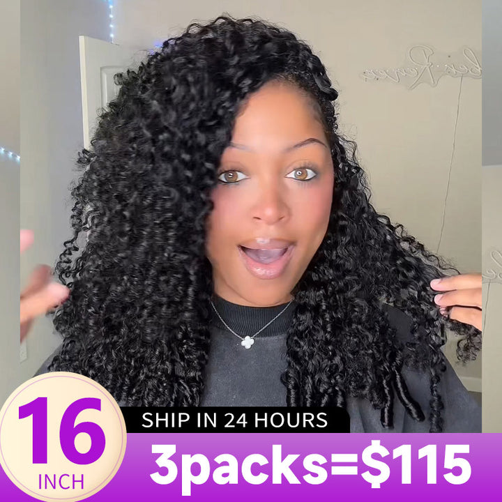 Flash Sale No Code: 3Packs Burmese Curly Crochet Human Hair Natural Black Miracle Knots Feather Crochet Human Hair Extension-Rhiso Hair