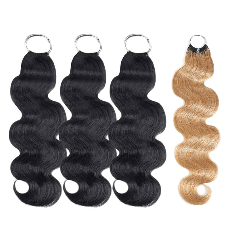 Pay3 Get4|3Packs Natural Black With 1Pack #27 Honey Blonde Body Wave Feather Crochet Human Hair Extension 