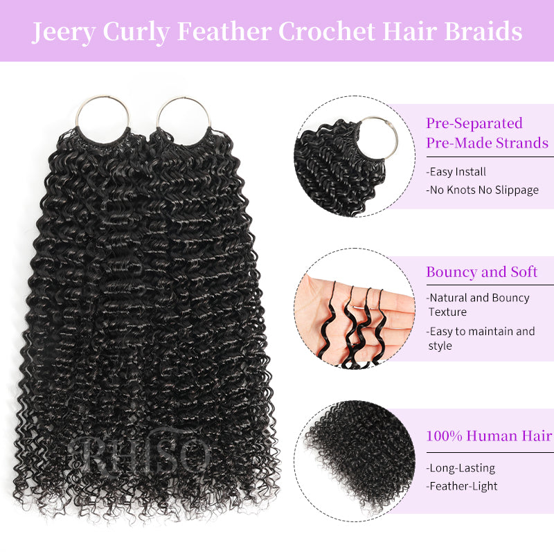 24H Fast Shipping|Jerry Curly Crochet Feather Human Hair Extensions