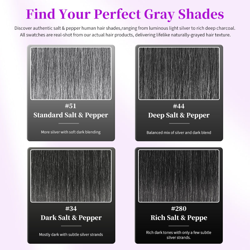 5x5 Salt & Pepper Layered Cut Wave Wig Gray Pre-Cut Glueless Human Hair Wig Beginner Friendly