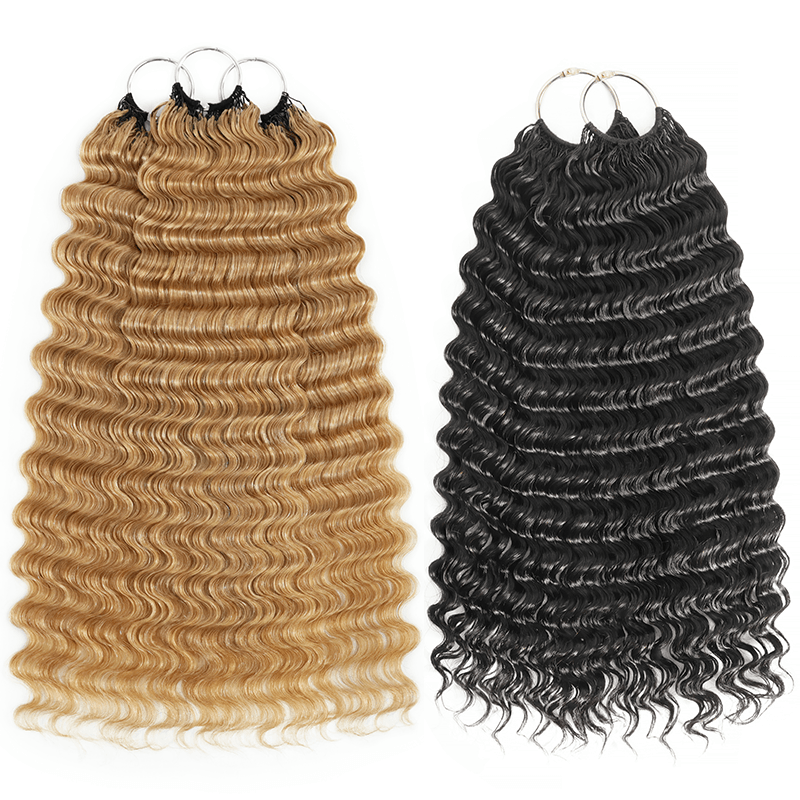 RhisoHair 3Packs #27 Honey Blonde With 2Packs Natural Black Deep Wave Highlight Miracle Knots Boho Braids Crochet Hair Machine Made Feather Human Hair Extension
