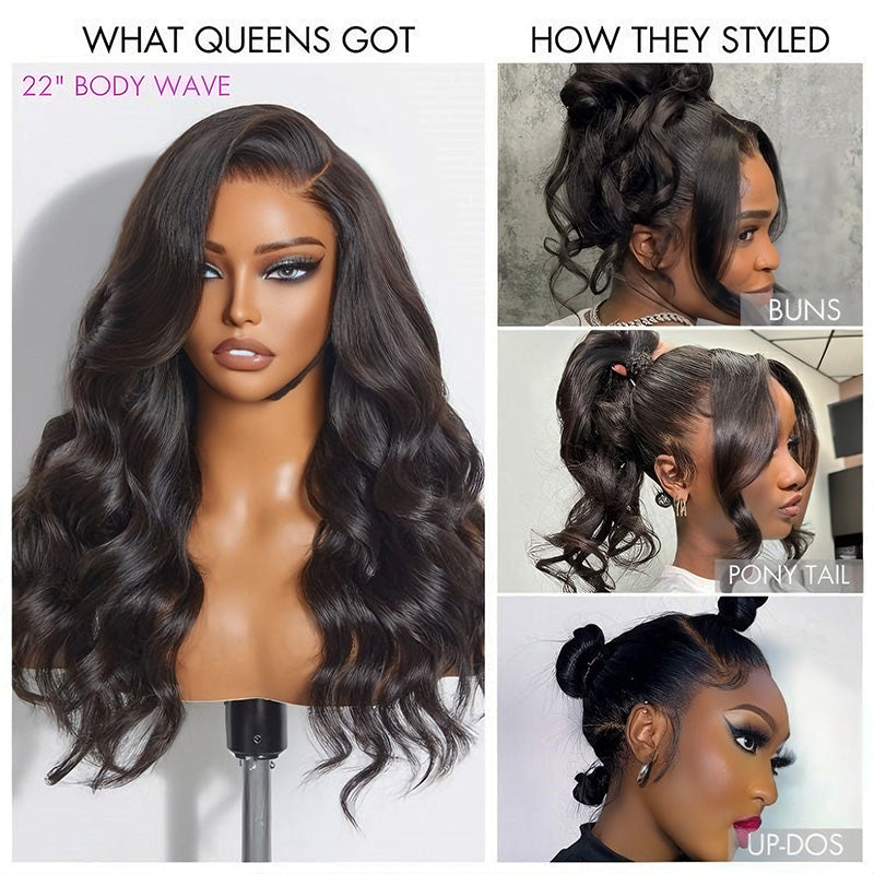 RhisoHair Free Parting Full Lace Wig Natural Black Straight/Body Wave Half Up Half Down Human Hair Wig