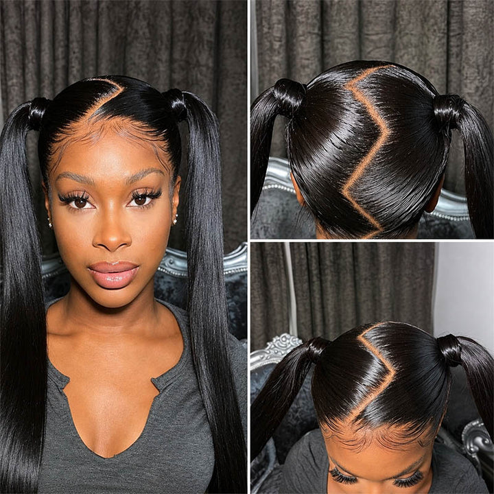 RhisoHair Free Parting Full Lace Wig Natural Black Straight/Body Wave Half Up Half Down Human Hair Wig