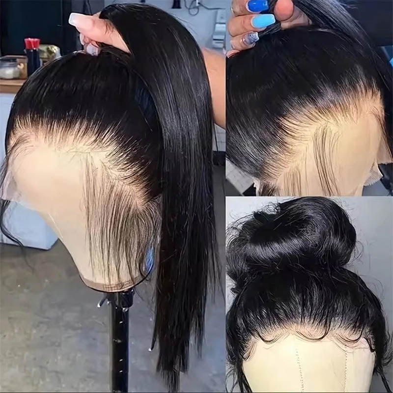RhisoHair Free Parting Full Lace Wig Natural Black Straight/Body Wave Half Up Half Down Human Hair Wig