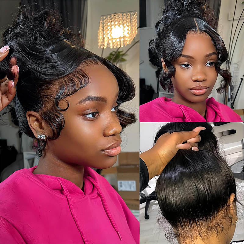 RhisoHair Free Parting Full Lace Wig Natural Black Straight/Body Wave Half Up Half Down Human Hair Wig