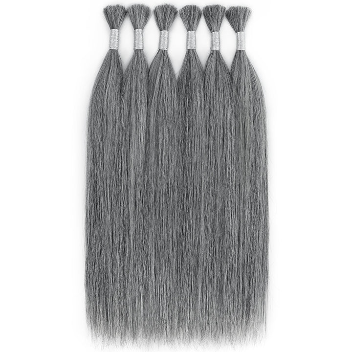 RHISO New In Salt & Pepper Gray Straight Bulk Human Hair for Boho Braids
