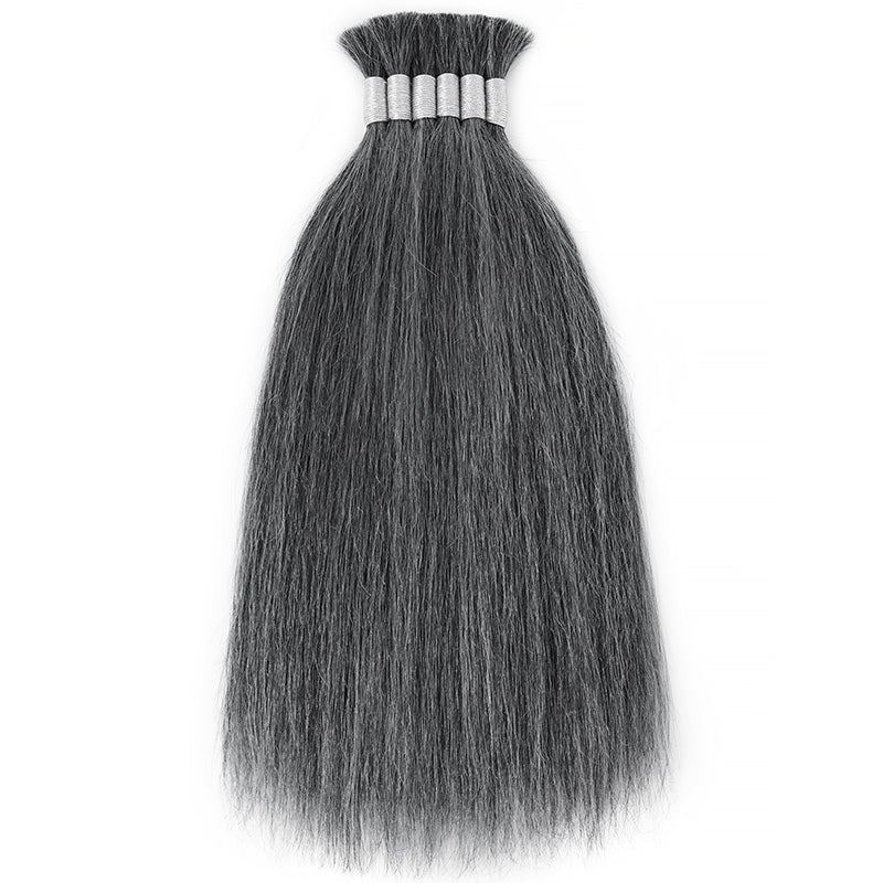 RHISO New In Deep Salt & Pepper Gray Straight Bulk Human Hair for Boho Braids