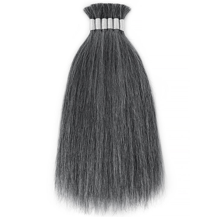RHISO New In Deep Salt & Pepper Gray Straight Bulk Human Hair for Boho Braids