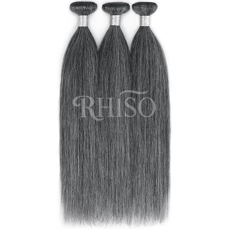 New In Dark Salt & Pepper Straight Human Hair Bundles 100% Brazilian Virgin Remy Hair Extensions