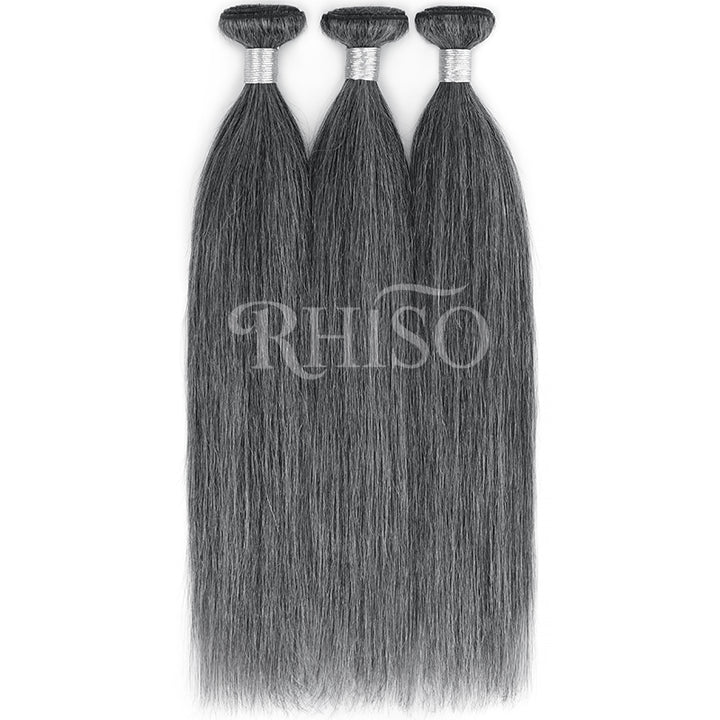 New In Dark Salt & Pepper Straight Human Hair Bundles 100% Brazilian Virgin Remy Hair Extensions