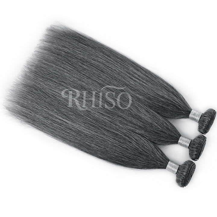 New In Dark Salt & Pepper Straight Human Hair Bundles 100% Brazilian Virgin Remy Hair Extensions