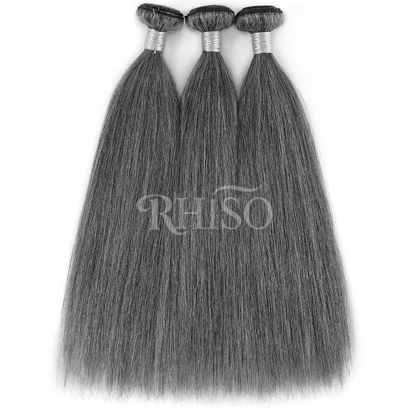 New In Dark Salt & Pepper Straight Human Hair Bundles 100% Brazilian Virgin Remy Hair Extensions