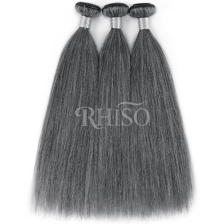 New In Dark Salt & Pepper Straight Human Hair Bundles 100% Brazilian Virgin Remy Hair Extensions