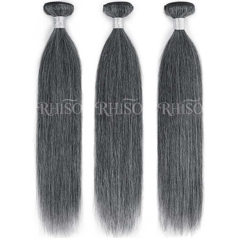 New In Dark Salt & Pepper Straight Human Hair Bundles 100% Brazilian Virgin Remy Hair Extensions
