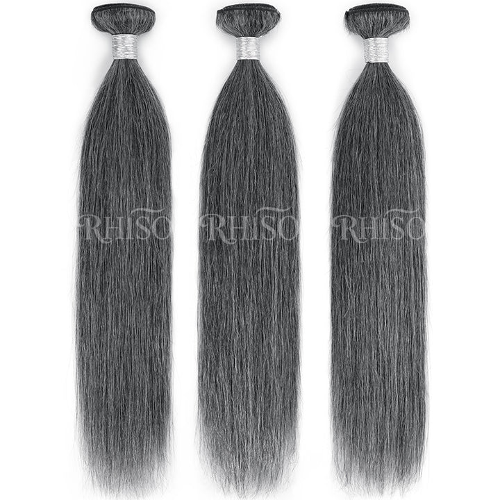 New In Dark Salt & Pepper Straight Human Hair Bundles 100% Brazilian Virgin Remy Hair Extensions