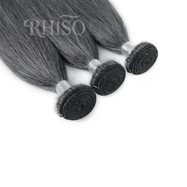 New In Dark Salt & Pepper Straight Human Hair Bundles 100% Brazilian Virgin Remy Hair Extensions