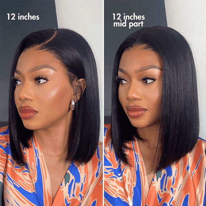 24H Fast Shipping|12 Inch Short Straight Bob Wig 13x4 HD Transparent Lace Frontal Wig Brazilian Virgin Human Hair For Black Women