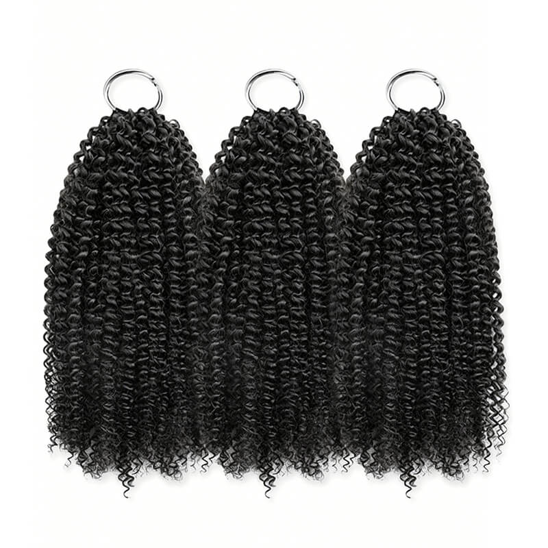 RhisoHair Natural Black Kinky Curly Machine Made Crochet Feather Human Hair Extension