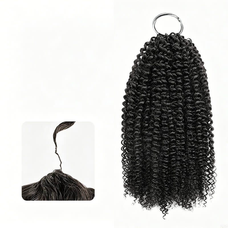 RhisoHair Natural Black Kinky Curly Machine Made Crochet Feather Human Hair Extension