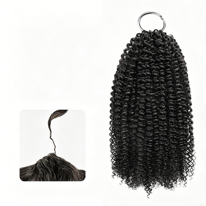 RhisoHair Natural Black Kinky Curly Machine Made Crochet Feather Human Hair Extension