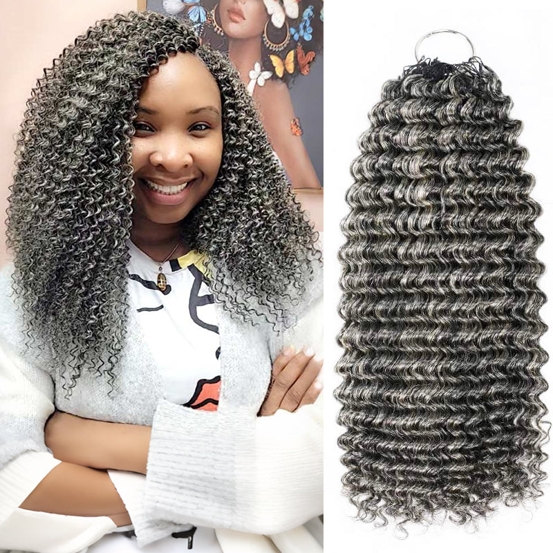 New In Salt & Pepper Kinky Curly Crochet Hair Miracle Konts Feather Human Hair Extension for Boho Braids-RHISO