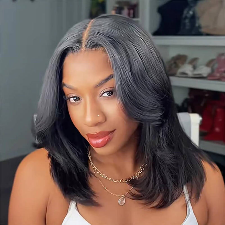 4x4 HD Lace Closure Kinky Straight Short Bob Wig Brazilian Virgin Human Hair Yaki Bob Wig