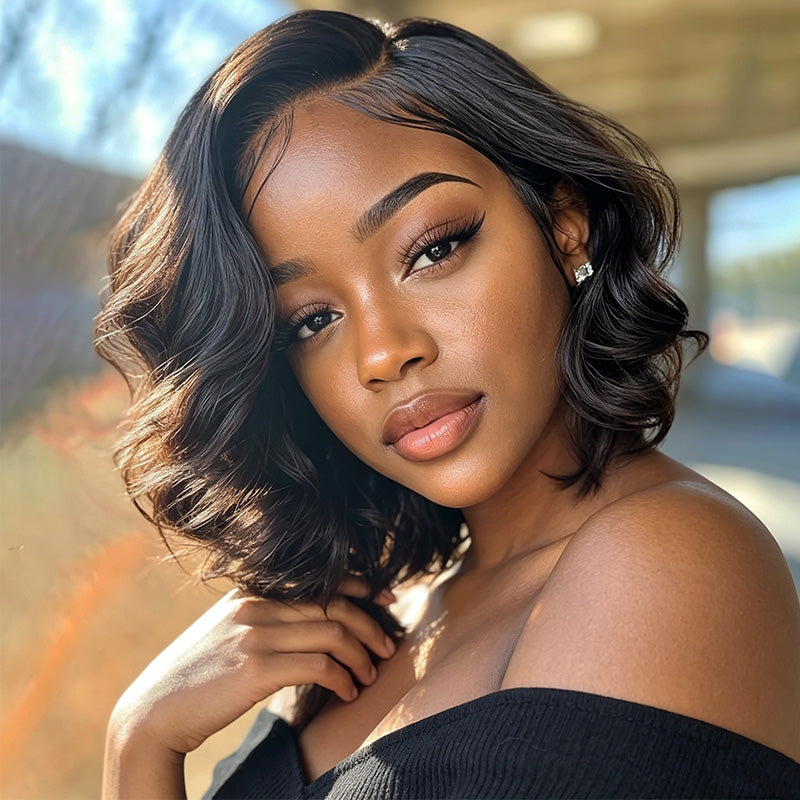 24H Fast Shipping|Pre Style C Part Kinky Straight Short Bob Wig Pre-Everything 5x5 Lace Closure Pull To Go Human Hair Yaki Bob Wig With Drawstring