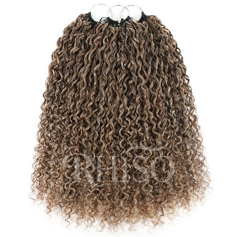 RhisoHair P4/27 Ash Blonde Highlight Pixie Curly Crochet Human Hair for Braiding No Weft Boho Braids Extensions