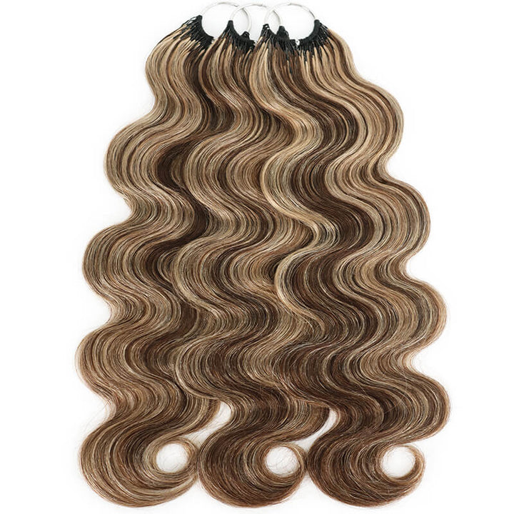 RhisoHair P4/27 Piano Highlight Body Wave Crochet Hair Machine Made Feather Human Hair Extension