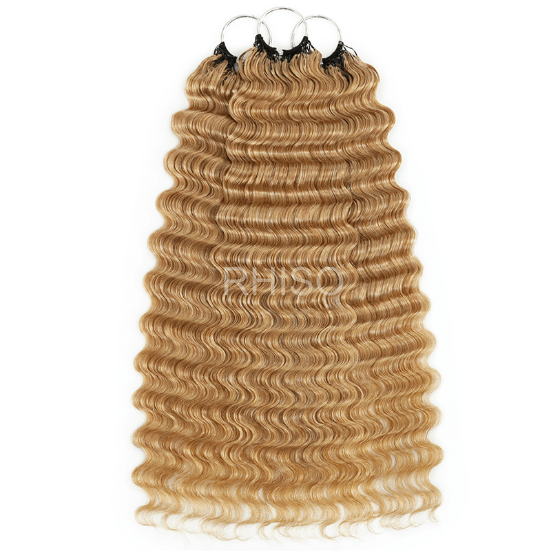RhisoHair #27 Honey Blonde Deep Wave Crochet Hair Machine Made Feather Human Hair Extension