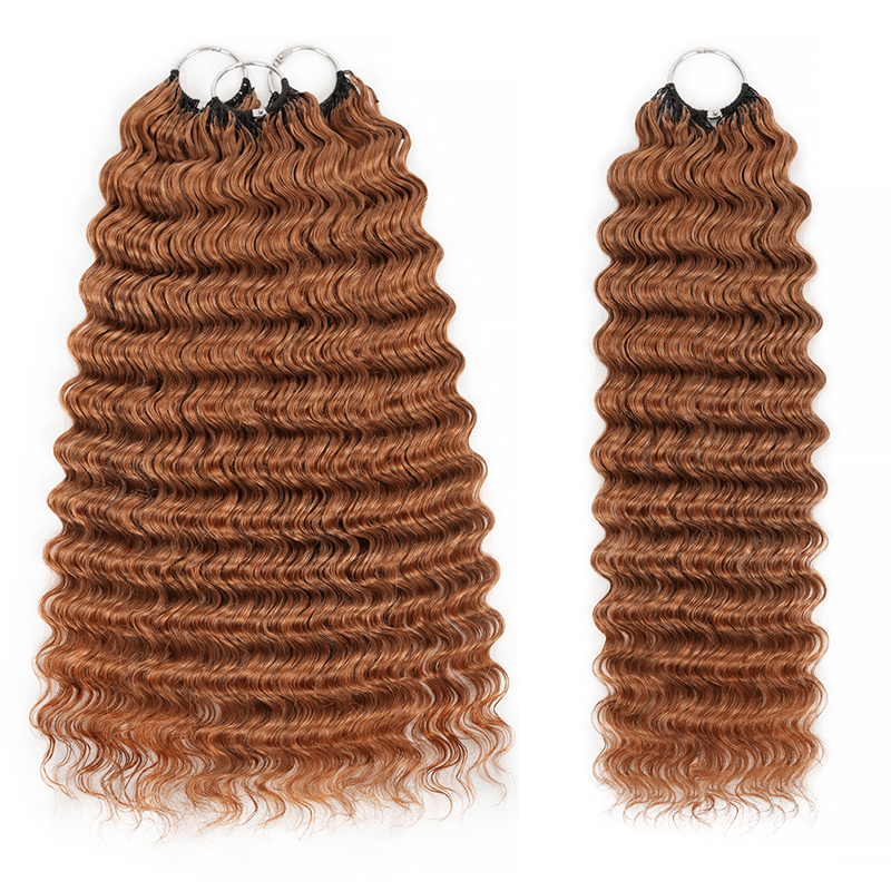 RhisoHair #30 Copper Brown Hair Color Deep Wave Crochet Hair Machine Made Feather Human Hair Extension 
