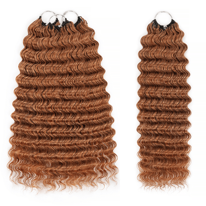 RhisoHair #30 Copper Brown Hair Color Deep Wave Crochet Hair Machine Made Feather Human Hair Extension 