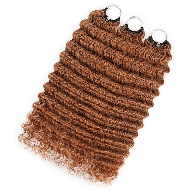 RhisoHair #30 Copper Brown Hair Color Deep Wave Crochet Hair Machine Made Feather Human Hair Extension 