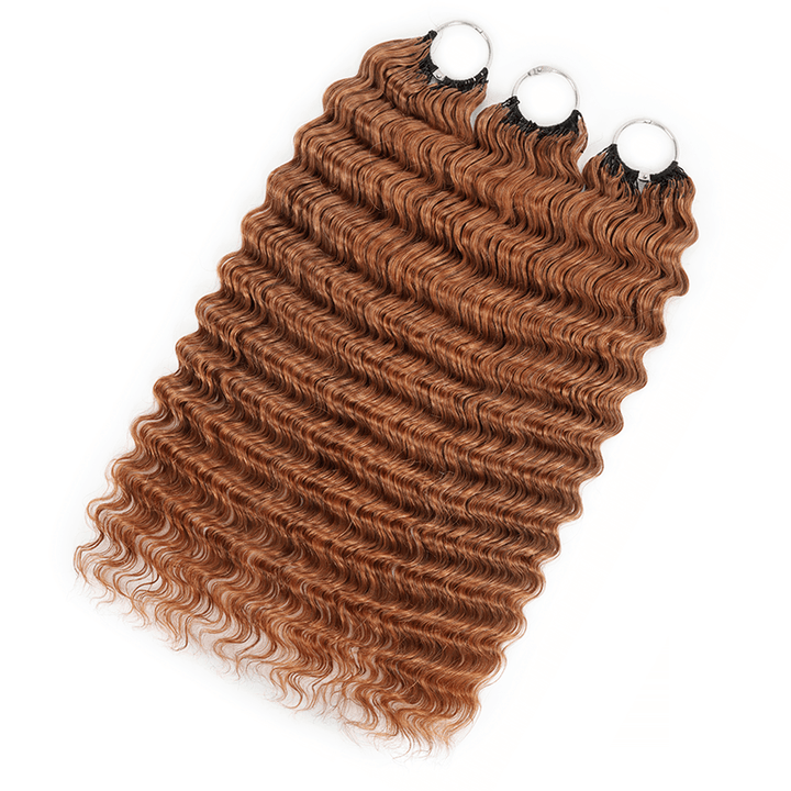 RhisoHair #30 Copper Brown Hair Color Deep Wave Crochet Hair Machine Made Feather Human Hair Extension 