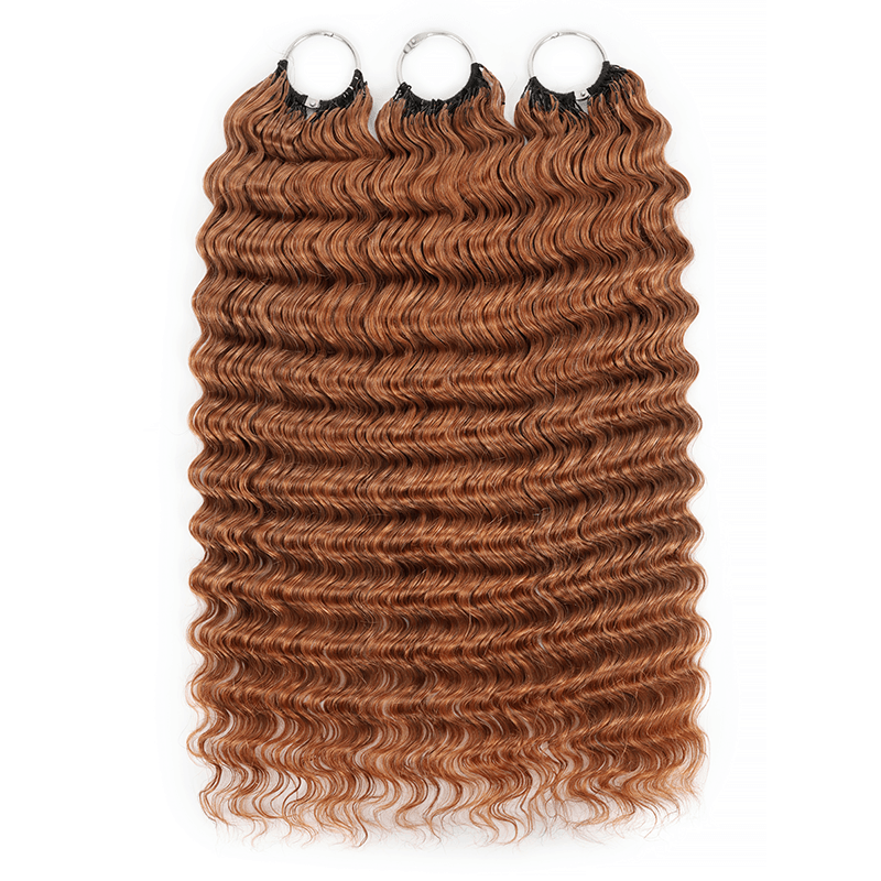 RhisoHair #30 Copper Brown Hair Color Deep Wave Crochet Hair Machine Made Feather Human Hair Extension 