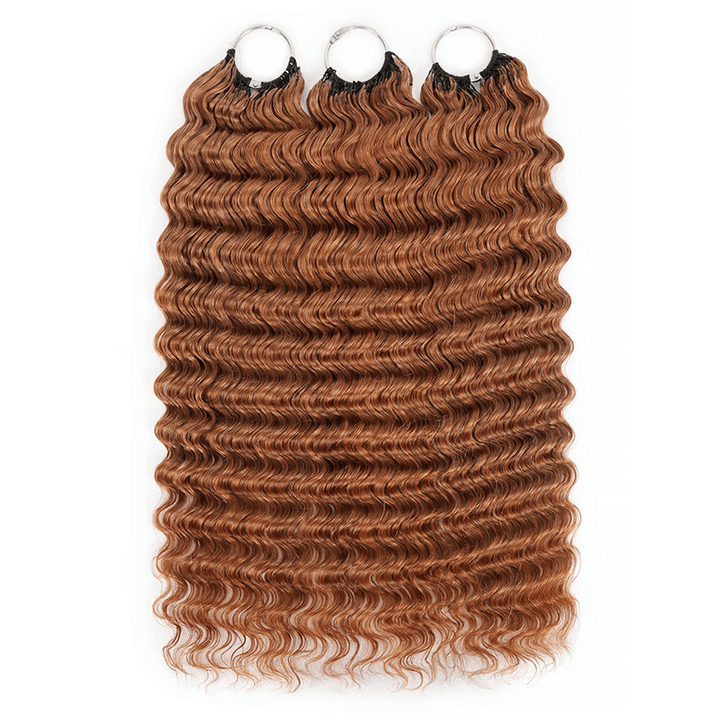 RhisoHair #30 Copper Brown Hair Color Deep Wave Crochet Hair Machine Made Feather Human Hair Extension 