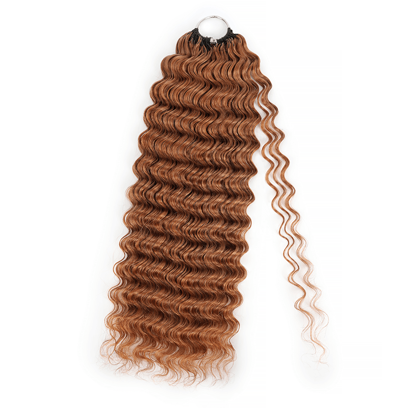 RhisoHair #30 Copper Brown Hair Color Deep Wave Crochet Hair Machine Made Feather Human Hair Extension 