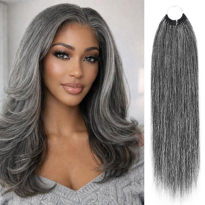 Salt & Pepper Straight Crochet Hair Miracle Konts Feather Human Hair Extension for Boho Braids-RHISO