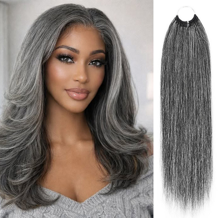 Salt & Pepper Straight Crochet Hair Miracle Konts Feather Human Hair Extension for Boho Braids-RHISO