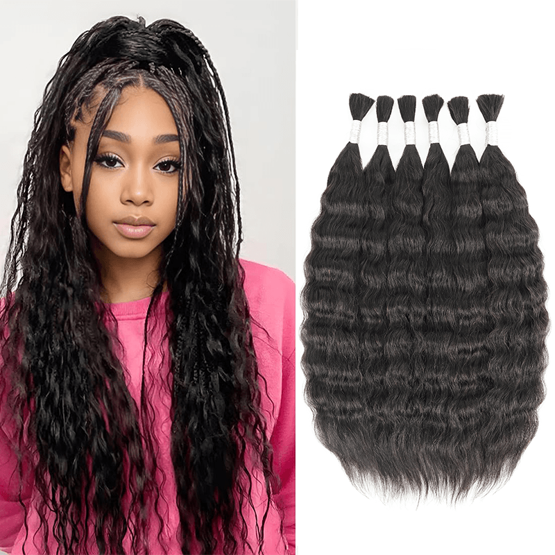 RHISO 18Inch Natural Color Super Wave Bulk Human Hair Extensions for Boho Braids – Wet and Wavy No Weft Human Hair 4 Bundles/Pack 160g