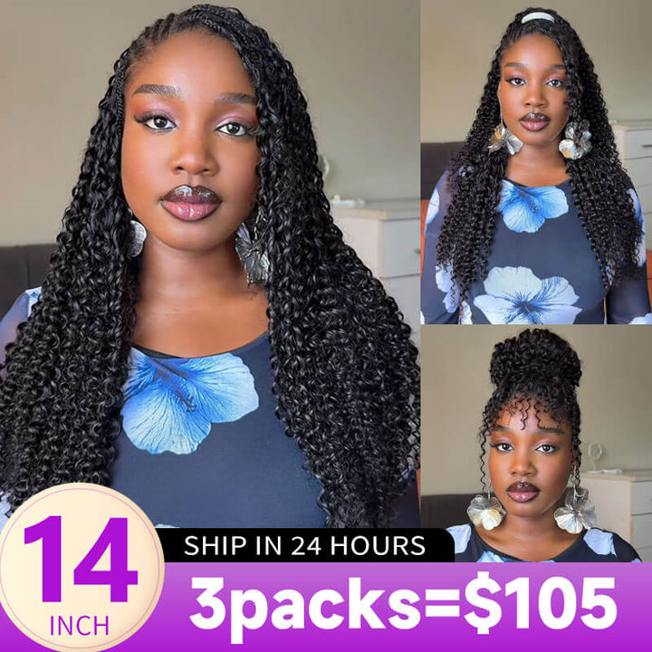 RhisoHair 3Packs 150g Soft Natural Black Jerry Curly/Deep Wave/Burmese Curly Miracle Knots Feather Crochet Braid Human Hair Extensions