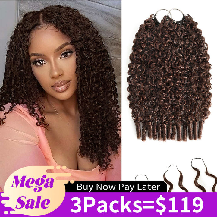 RhisoHair #4 Chocolate Brown Crochet Hair Burmese Curly/Body Wave Machine Made Feather Human Hair Extension