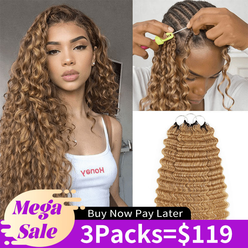 RhisoHair 27 Honey Blonde Crochet Hair Deep Wave/Water Wave/Jerry Curly/Burmese Curly/Body Wave Machine Made Feather Human Hair Extension
