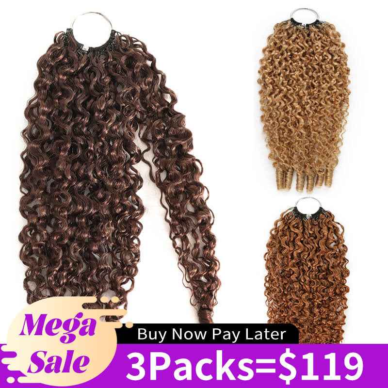 RhisoHair #4+#27+#30 Highlight Crochet Hair Burmese Curly Machine Made Feather Human Hair Extension