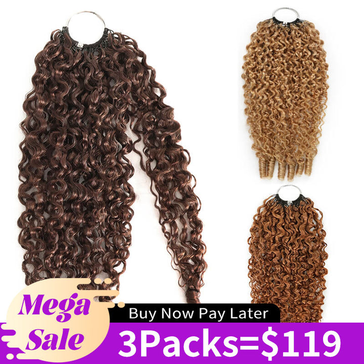 RhisoHair #4+#27+#30 Highlight Crochet Hair Burmese Curly Machine Made Feather Human Hair Extension