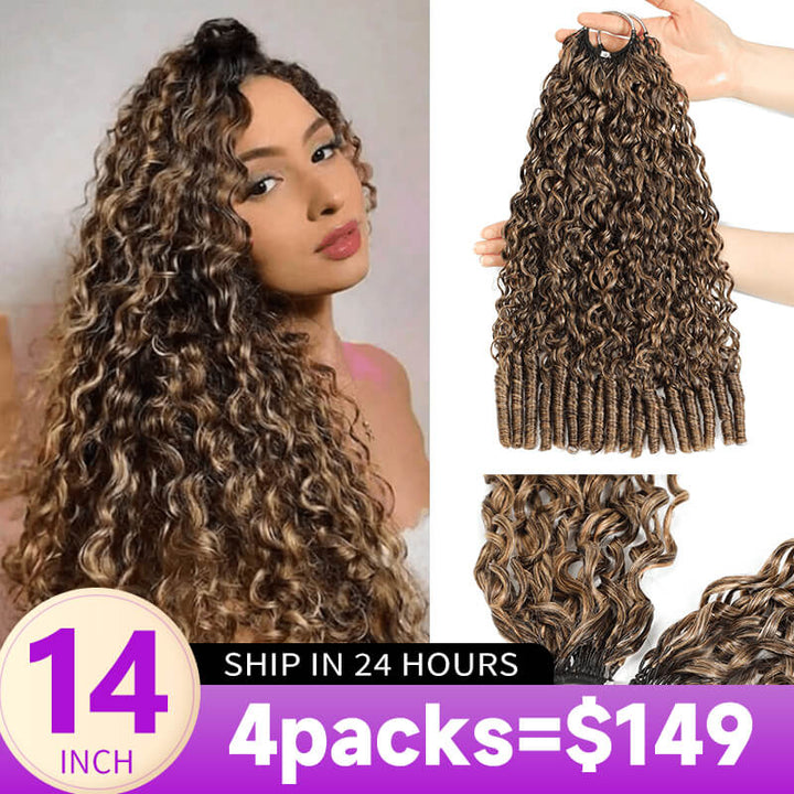 Flash Sale No Code: 4Packs P4/27 Ash Blonde Highlight Burmese Curly Crochet Hair Machine Made Feather Human Hair Extension-Rhiso Hair