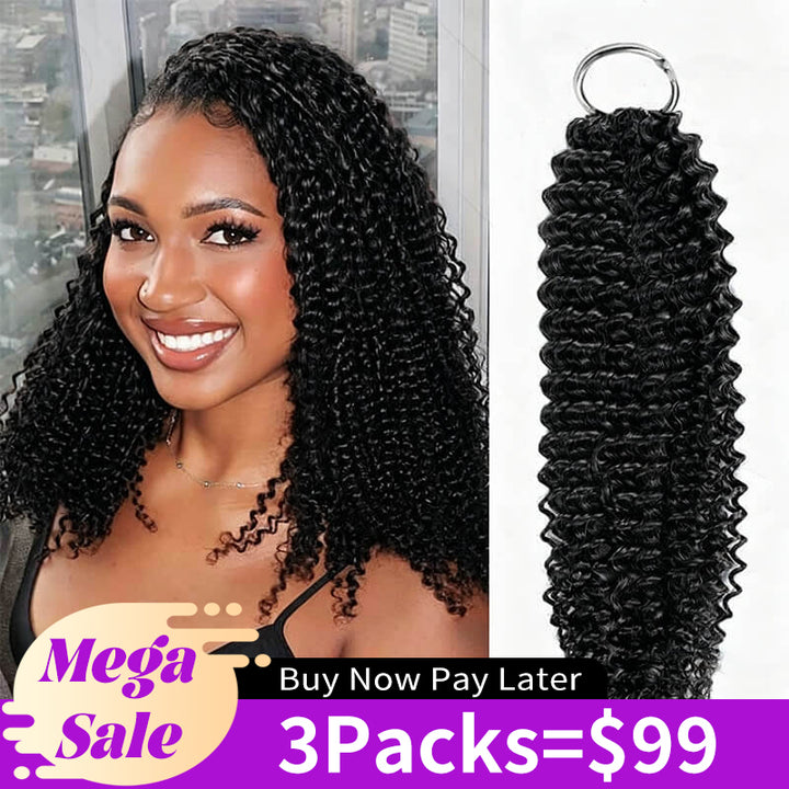RhisoHair Natural Black Kinky Curly Machine Made Crochet Feather Human Hair Extension
