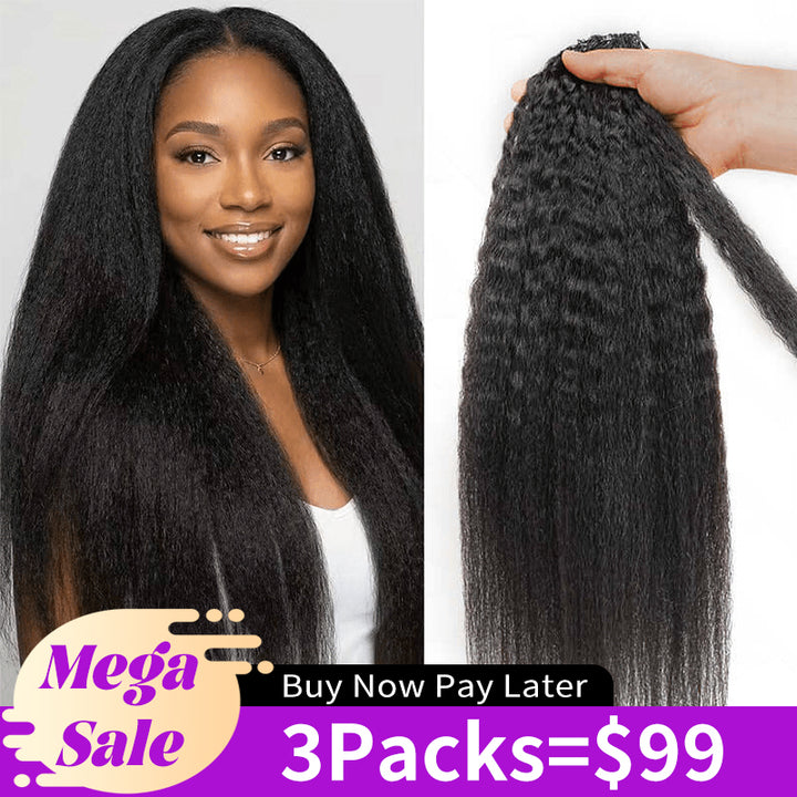 RhisoHair Natural Black Kinky Straight Machine Made Crochet Feather Human Hair Extension